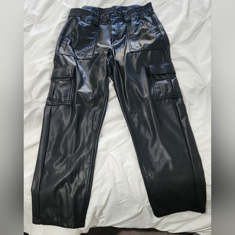 American Eagle Outfitters Faux Leather Black Cargo Pants Sz 8